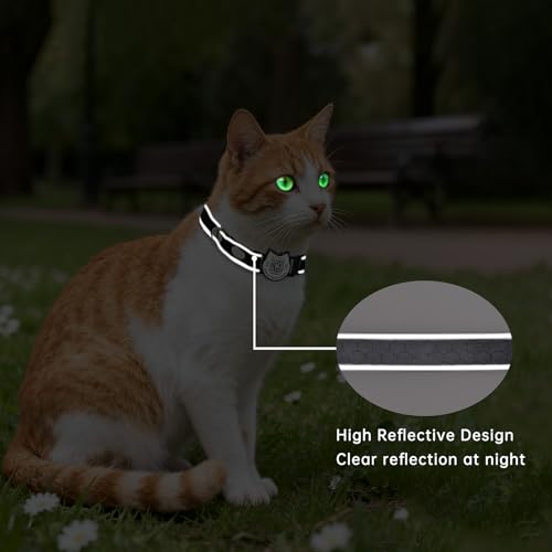 Cat Collar with Bells Reflective Cat Collars Breakaway with Oxford Cloth Soft Padding Adjustable Kitten Collar with QR Code（Black） - color: Black
