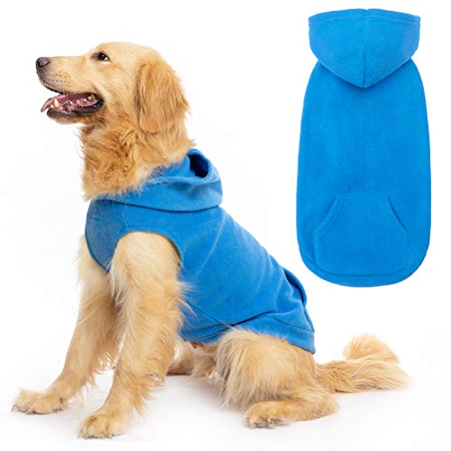 EXPAWLORER Dog Hoodie Fleece Sweater Vest, Hooded Dog Sweatshirt Fall Winter Pet Clothes with Leash Ring, Sleeveless Warm Cozy Puppy Clothing for Cat Small Medium Large Dogs Girl Boy, Blue M - color: Blue, size: Medium