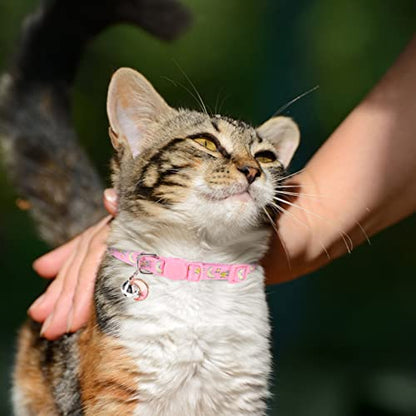 Breakaway Cat Collars with Bell & Cute Pendants, 3 Pack Safety Buckle Kitten Collars, Adjustable Pet Collar Ideal for Girl Boy Cats Puppy (Moon&Star) - color: Style A - Moon