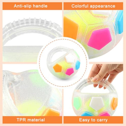 Dog Calming Ball with Handle Pet Dog Football Shape Toy Squeaky Floating Rubber Ball Floating Fetch Balls for Anxiety Relief in Small Medium Large Dogs(Color:White) - color: White