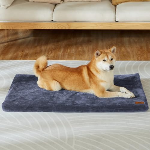 LIORCE Dog Crate Pad - Dog Bed Large Sized Dogs with Removable Washable Cover and Waterproof Lining - Memory Foam Pet Bed for Crate - Reversible Kennel Mat (Cool & Warm), 36-inch, Dark Grey - color: Dark Grey Blue, size: 36.0"L x 23.0"W x 2.0"Th