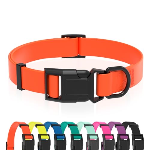 Waterproof Dog Collar, Easy to Clean Rubber Dog Collars with Quick Release Buckle Fits Small Medium or Large Dogs (Orange, M < 11.8-18.5 inch) - color: Orange, size: M (11.8-18.5 inch)