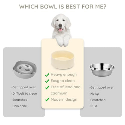 SPUNKYJUNKY 13.5OZ Ceramic Dog and Cat Bowl, Modern Cute Weighted Food Water Bowl for Replacement Beige (2 Pack) - color: Beige, size: 1.7 CUPS × 2
