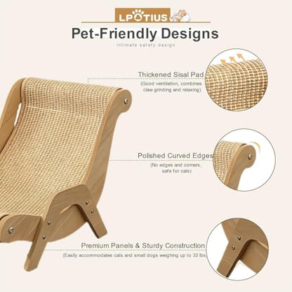 Elevated Cat Bed with Wooden Frame, Natural Hemp Rope, Scratch-Resistant Pet Lounger for Indoor Cats, Breathable Kitty Nap Furniture