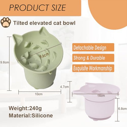 Elevated Cat Bowl, Silicone Dog Bowls for Food and Water, Wide Shallow Cat Food Dish, Whisker Fatigue, Lead & Cadmium Free, Great Height for Pet(Green) - color: Green