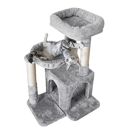 Pesofer Cat Tree, Small Cat Tower with Sisal Scratching Post and Hammock Light Gray - color: Light Gray