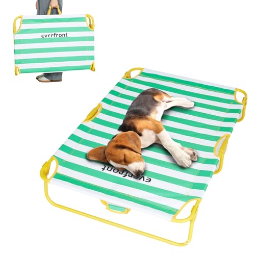 everfront Dog Elevated Bed Foldable Portable Raised Bed Camping cot Outdoor Summer Dog Bed (Medium, GreenStripes-Oxford Fabric) - size: Medium-42"x24"x8"