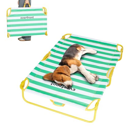 everfront Dog Elevated Bed Foldable Portable Raised Bed Camping cot Outdoor Summer Dog Bed (Medium, GreenStripes-Oxford Fabric) - size: Medium-42"x24"x8"