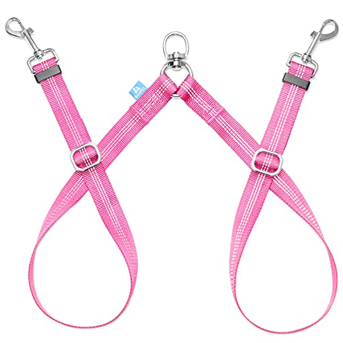 BAAPET Double Dog Leash Splitter, Tangle Free Dual Dog Leash Coupler, Two Dog Walking and Training Extension for Small Medium or Large Dogs (1.0'' x 20~32 Inch, Pink) - color: Pink, size: 2 Splitter (1.0'' x 20-32'')