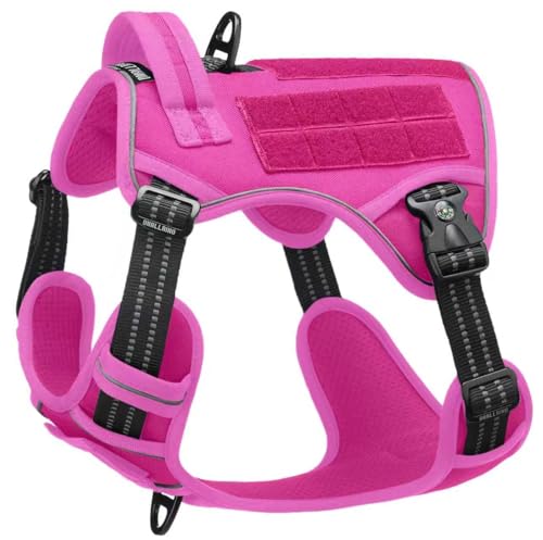 Tactical Dog Harness for Medium & Large Dogs, Rose Pink Adjustable No-Pull Control with Handle, Heavy Duty Reflective Vest - Size S - color: ROSE PINK, size: S