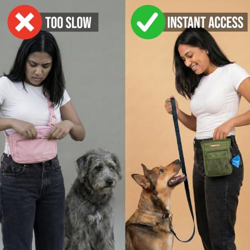 Dog Treat Pouch for Training – Magnetic Dog Treat Bag with Belt Clip & Poop Bag Dispenser – Hands Free Carry Pouch with Auto-Close Access & Shoulder Strap – Durable Pet Gear – Army Green - color: Army Green
