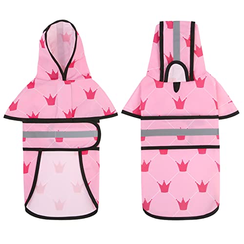 HDE Dog Raincoat Jacket Reflective Adjustable Hooded Pet Poncho Rain Coat with Leash Hole for Small to X-Large Dogs Princess - S - color: Princess, size: Small