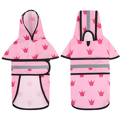 HDE Dog Raincoat Jacket Reflective Adjustable Hooded Pet Poncho Rain Coat with Leash Hole for Small to X-Large Dogs Princess - S - color: Princess, size: Small