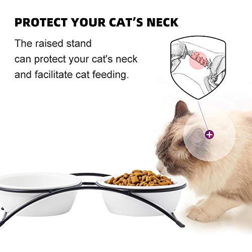 ZONEYILA Elevated Cat Bowls, Dog Bowl, Ceramic Raised Cat Food Water Bowl Set with Metal Stand for Indoor Cats Small Dog, Prevent Neck Pain,12 Ounces, Cute Dog Bone Pattern - color: 2 Dog Bone Pattern Bowls + Black Stand