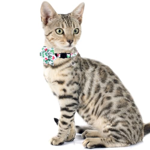 St.Patrick's Day Cat Collar with Bow Tie and Bell Breakaway Adjustable Safety - color: St.Patrick-sunflower