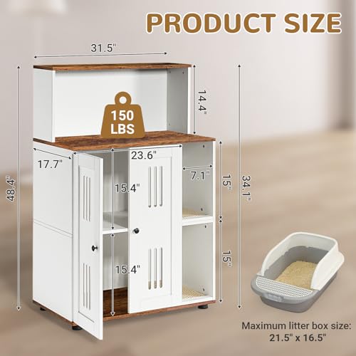 Yafylly Double Litter Box Enclosure for 2 Litter Boxes, 2 Cat Litter Box Furniture Hidden with Scratch Mat, Cat Litter Cabinet with Storage for Indoor Cats Large, Side Table, Fit Most of Litter Box - style: With Shelf
