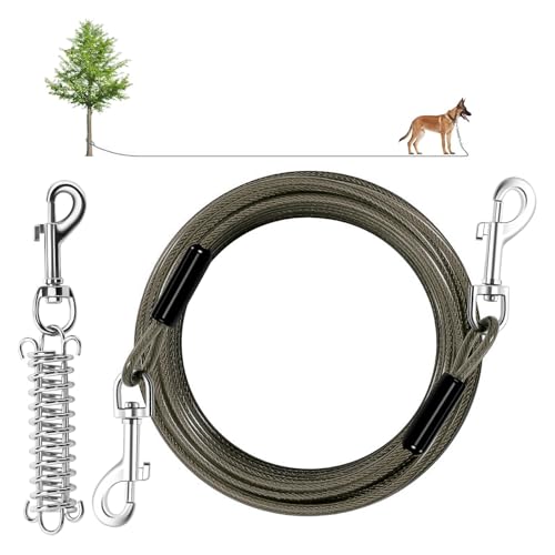 Dog Tie Out Cable, 30 FT Dog Lead Cable with Detachable Shock Spring, Runner Chains for Outside Yard Camping Hold Small or Medium - color: Black, size: 30ft/160lbs