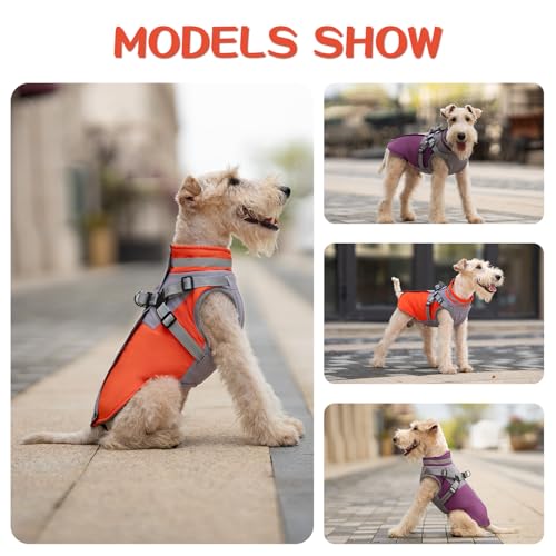 Cozy Dog Jacket, Padded Fleece Dog Vest with Built-in Harness, 100% Waterproof Reflective Snow Pet Coat Clothes with Zipper, Purple, L - color: Purple, size: Large