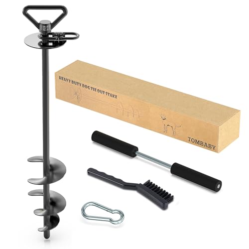 TOMBABY Heavy Duty Dog Tie Out Stake 304 Stainless Steel Dog Runner, Ground Anchor with 360° Swivel & Anti-Tangle,Use Any for to 210LBS Dogs- Dog Stakes for Outside Camping, Suitable for Any Dog Cable - color: 17''black