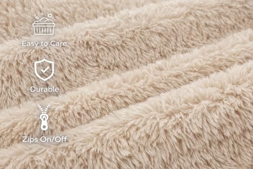 KOPEKS Orthopedic Memory Foam Dog Bed 7" Inch Thick Extra Large Dog Bed with Pillow Fluffy Brown 50"x34"x10" Includes Waterproof Liner & Durable Removable Cover with Smart Design - color: Brown (Light) - Fluffy