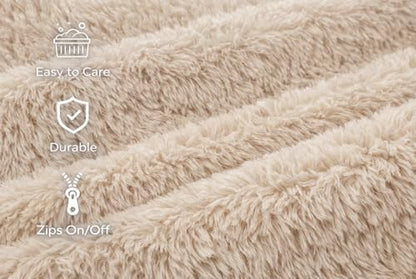 KOPEKS Orthopedic Memory Foam Dog Bed 7" Inch Thick Extra Large Dog Bed with Pillow Fluffy Brown 50"x34"x10" Includes Waterproof Liner & Durable Removable Cover with Smart Design - color: Brown (Light) - Fluffy