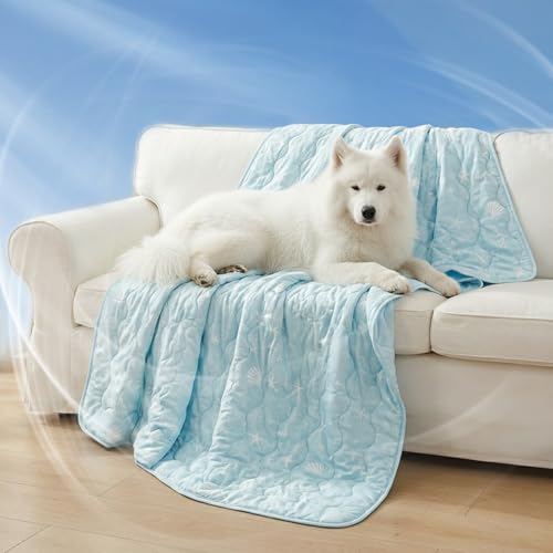 NWK Dog Cooling Blanket, Q-Max>0.345, Ice Silk Cool to Touch Material, Reversible Breathable Bed Cover, Furniture Protector Couch Sofa for Summer, Machine Washable (Ocean Blue, 40'' X 60'') - color: Ocean Blue, size: L (40''x 60'')