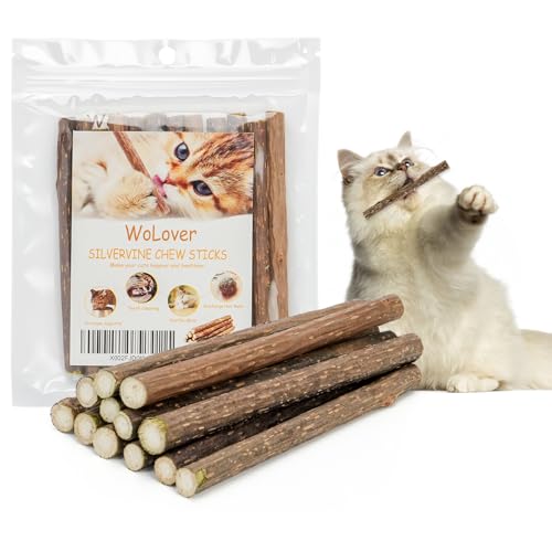 WoLover Silvervine Sticks for Cats, Natural Catnip Matatabi Chew Sticks Teeth Molar Chew Toys for Cat Kitten Kitty (at Least 12 PCS) - size: 12 Count