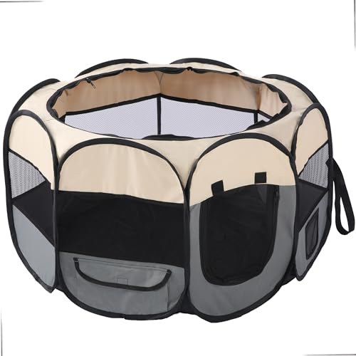 Pet Cat Playpen for Indoor Cats,Puppy Small Dog Cat Tent Crates Cage,Portable Pet Dog Playpen,29x29x16,Grey/Beige,1Pack - color: F2916 Grey