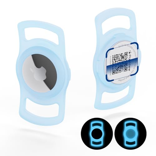 for Airtag Dog Collar Holder with QR ID Tag, Glow in the Dark, Fluorescent Waterproof Silicone for Airtag Case for Dog Collars, Scan for Instant Alert, Emergency Contact, Pet Profile (Blue) - color: Blue