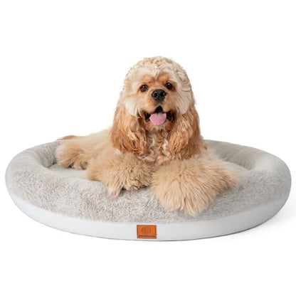 Round Donut Dog Bed – Luxury Orthopedic Dog Beds with Memory Foam – Calming Bolster Pet Bed, Water-Resistant, Washable Plush Cover, Zipper – Small, Medium, Large Dogs & Cats (31 Inches) - size: 31 Inches