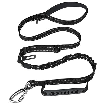 Heavy Duty Dog Leash for Medium Large Dogs,4-6FT Shock Absorbing Bungee Tactical Dog Leash with Control Padded Handle and Car Seatbelt, Reflective Lead for Walking Training,Black - color: Black