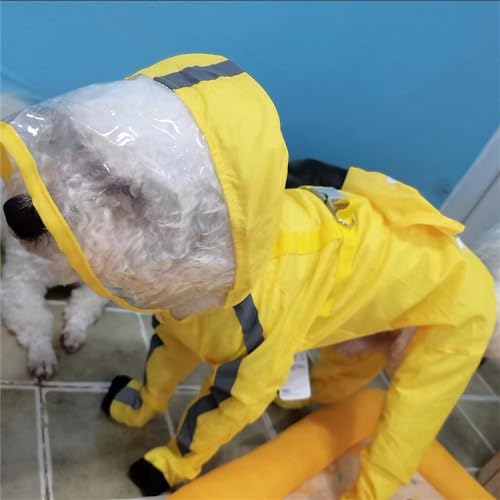 Dog Raincoat with Boots,Waterproof Dog Raincoats with Hood for Small Medium Large Dogs,Raincoat with Reflective Strap, Lightweight Rain Jacket with Leash Hole (Yellow Flower, XX-Large) - color: Yellow Flower, size: XXL (14-17lb)