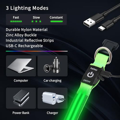 Dog Light up Collar for Night Walking - High Visibility LED Dog Collar - Rechargeable - Waterproof - Reflective - Adjustable Lighted Glow Collars(Green, Large) - color: Green, size: Large (18" - 23")