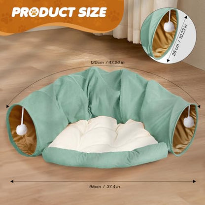 Spardar Bunny Tunnel Bed, 2-in-1 Collapsible Tunnel Tubes Toys, Washable, with Removable Mat Hideout, Interactive Toys for Rabbits Chinchilla Hedgehog Guinea Pigs Kitty, Matcha Green - color: Matcha Green