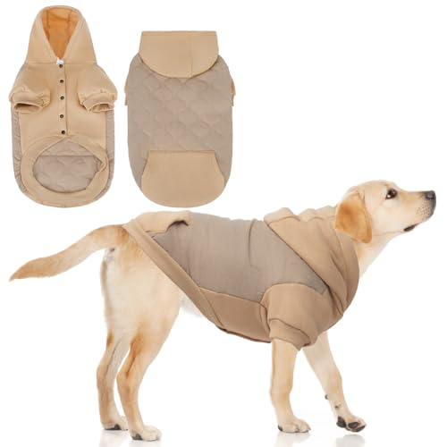 KOOLTAIL Warm Dog Winter Coat for Small Dogs, Waterproof Puppy Jacket with Leash Hole, Cold Weather Pet Vest for Winter, Soft Pet Hoodie Sweater Sweatshirt Clothes for Puppy Cats Girls Boys Beige L - color: Beige, size: Large