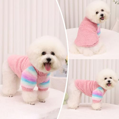 Dog Sweater for Small Winter Warm Fleece Turtleneck Sweatshirt Clothes Boy Girls Pet Pullover with Rainbow Sleeves Cat Apparel Stretchy Outfit(Pink,XX-Small) - color: Pink, size: XX-Small
