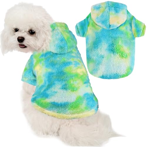 Fuzzy Dog Hoodie Sweater for Large Dogs Warm Winter Dog Clothes with Double-Sided Plush Fleece Soft Stretchy Pet Coats Hooded Sweatshirt for Medium Large Dogs - color: Yellow+Green+Blue, size: S (Back:12.6",Chest:18.11",5-12lbs )