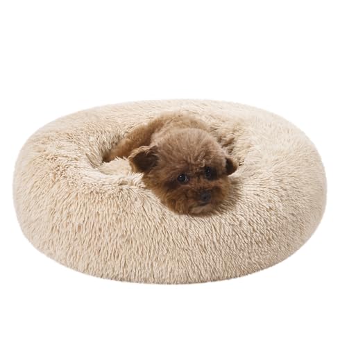 Amazon Basics Washable Donut Pet Bolster Faux Fur Bed with Removable Cover, Anti-Slip Bottom for Dog, Beige, 23" x 23" - color: Beige, size: 23" x 23"