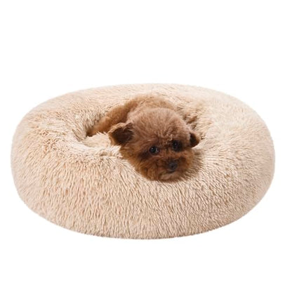 Amazon Basics Washable Donut Pet Bolster Faux Fur Bed with Removable Cover, Anti-Slip Bottom for Dog, Beige, 23" x 23" - color: Beige, size: 23" x 23"