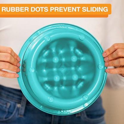 The Niner Slow Feed Bowl - Raised Peaks Slow Down Pets Eating - Fits Elevated Feeders Including Neater Feeder Large Sizes - Gentle on Teeth and Gums - Holds up to 2 Cups (Aquamarine) - color: Aquamarine