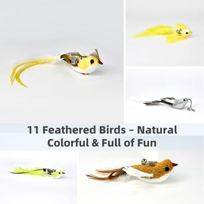 11 PCS Multi-Functional Cat Toy Replacement Heads – Realistic Handmade Bird Teasers with Bells & Detachable Clip, for Interactive Play, Indoor Enrichment & Home Decoration - style: 11 PCS-B