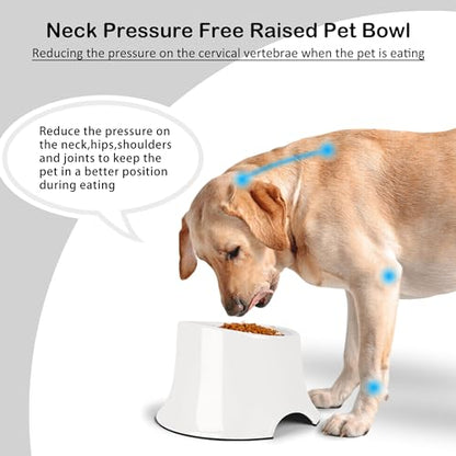 Tilted Elevated Dog Bowls Non-Slip & Non-Spill Pet Feeder with Elevated Detachable Melamine Stand, High Capacity Tilted Dog Bowl for Medium Small Size Dogs M/2 Cup White - color: White, size: M/2 Cup