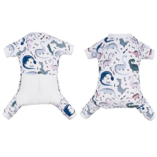 CuteBone Soft Puppy Pajamas Cute Dog Pjs Jumpsuit Pet Clothes Apparel P160S - color: Little Dinos, size: Small