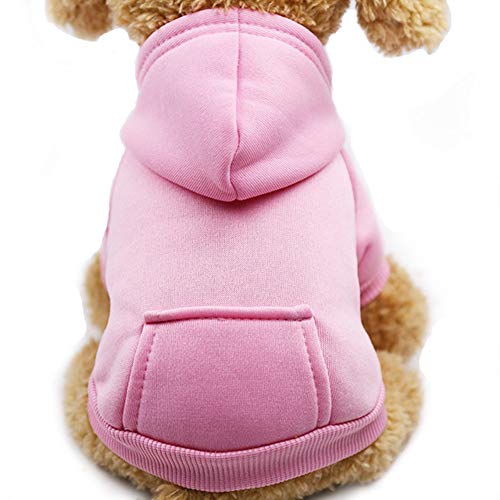 Jecikelon Winter Dog Hoodie Sweatshirts with Pockets Warm Dog Clothes for Small Dogs Chihuahua Coat Clothing Puppy Cat Custume (Pink, XX-Small) - color: Pink, size: XX-Small