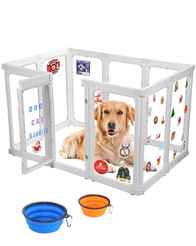 Acrylic Dog Playpen Indoor, 10 Panels 30 Inch Clear Dog Play Pen with Door, Sturdy Clear Acrylic Puppy Playpen for Small and Medium Dogs