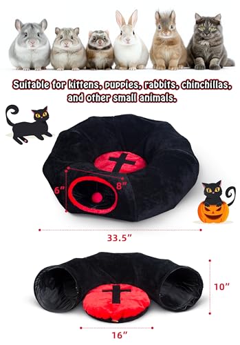 Gothic Cat Bed, Coffin Cat Tunnel House with Washable Cushion, Fits Indoor Cats up to 25 lbs, Cute Peekaboo Cave Pet Bed for Kittens, Rabbits, Halloween Goth Design, Black Red - color: Black Red