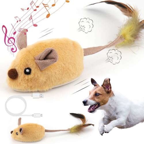 Mity rain Interactive Dog Toys, Fake Mouse Moving Dog Toy with Automatic Sensor, Dog Mouse Toy with Realistic Sound & Extended Tail, Automatic Dog Toy for Cats Dogs Pet, Squeaky Dog Toys Yellow - color: Yellow