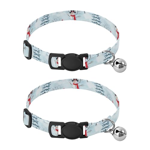 Winter Snowmen Trees Blue Small Dog Collar 2 Pack Soft Cat Collar Adjustable Length 10.6" to 17.1" - color: Winter Snowmen Trees Blue