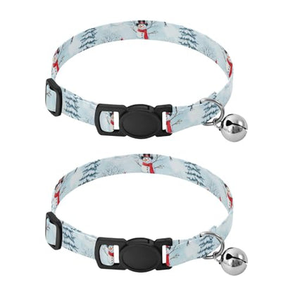 Winter Snowmen Trees Blue Small Dog Collar 2 Pack Soft Cat Collar Adjustable Length 10.6" to 17.1" - color: Winter Snowmen Trees Blue