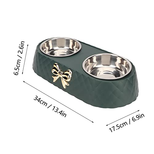 Stainless Steel Double Pet Bowls with Bowknot Decor Holder, Prevent Slip Cat and Dog Food Water Bowls, Cat Food Bowl Elevated, Dog Bowls Elevated, Cat Food and Water Bowl Set(Dark Green) - color: Dark Green